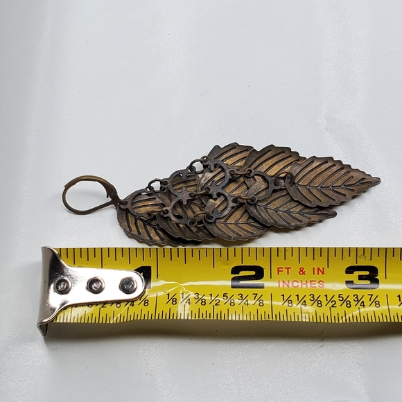 Brushed Brass Tone Leaves Boho Statement Earrings - Picture 3 of 3